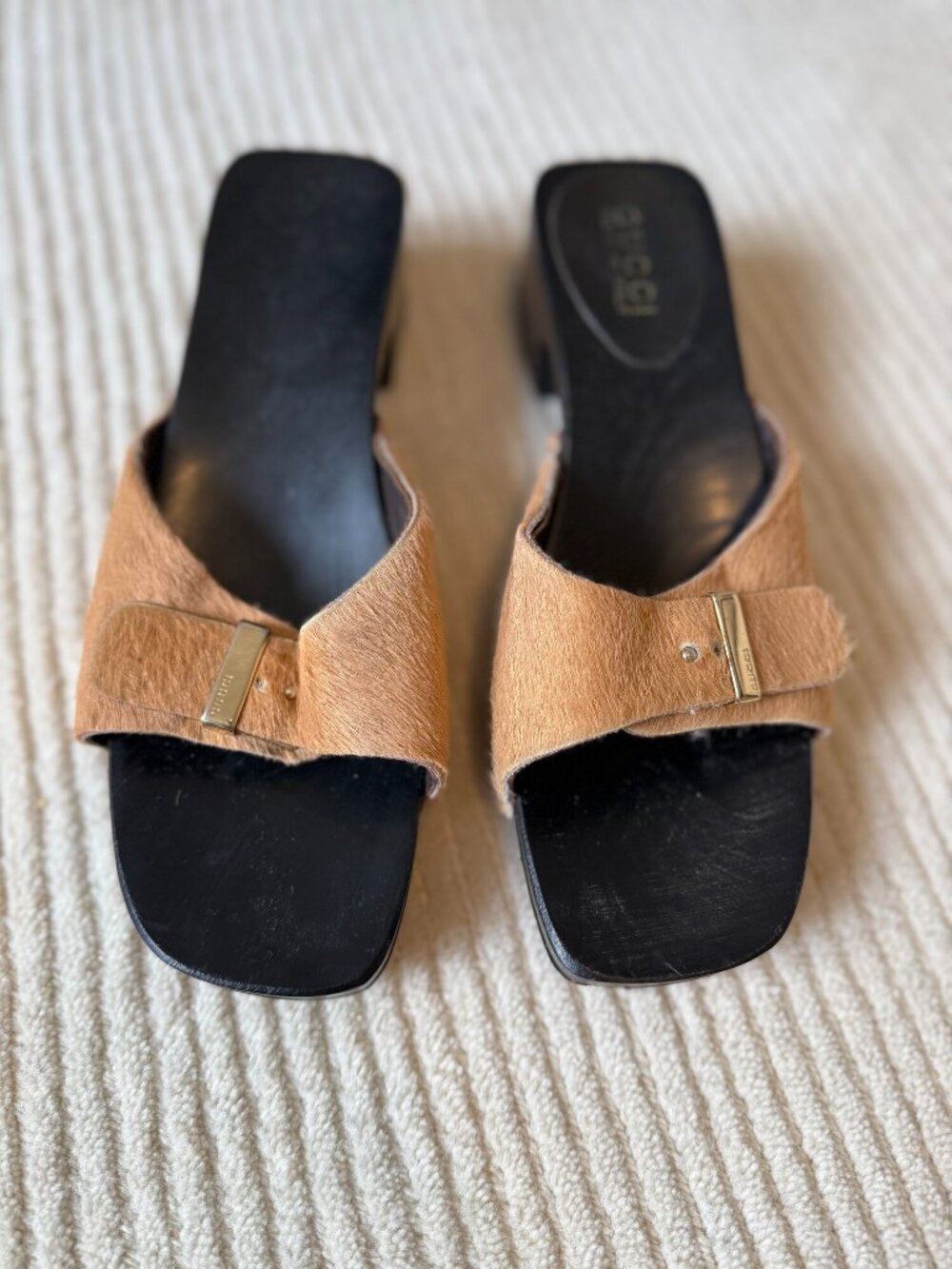 Gucci Pony Hair Mule Sandals with Buckle